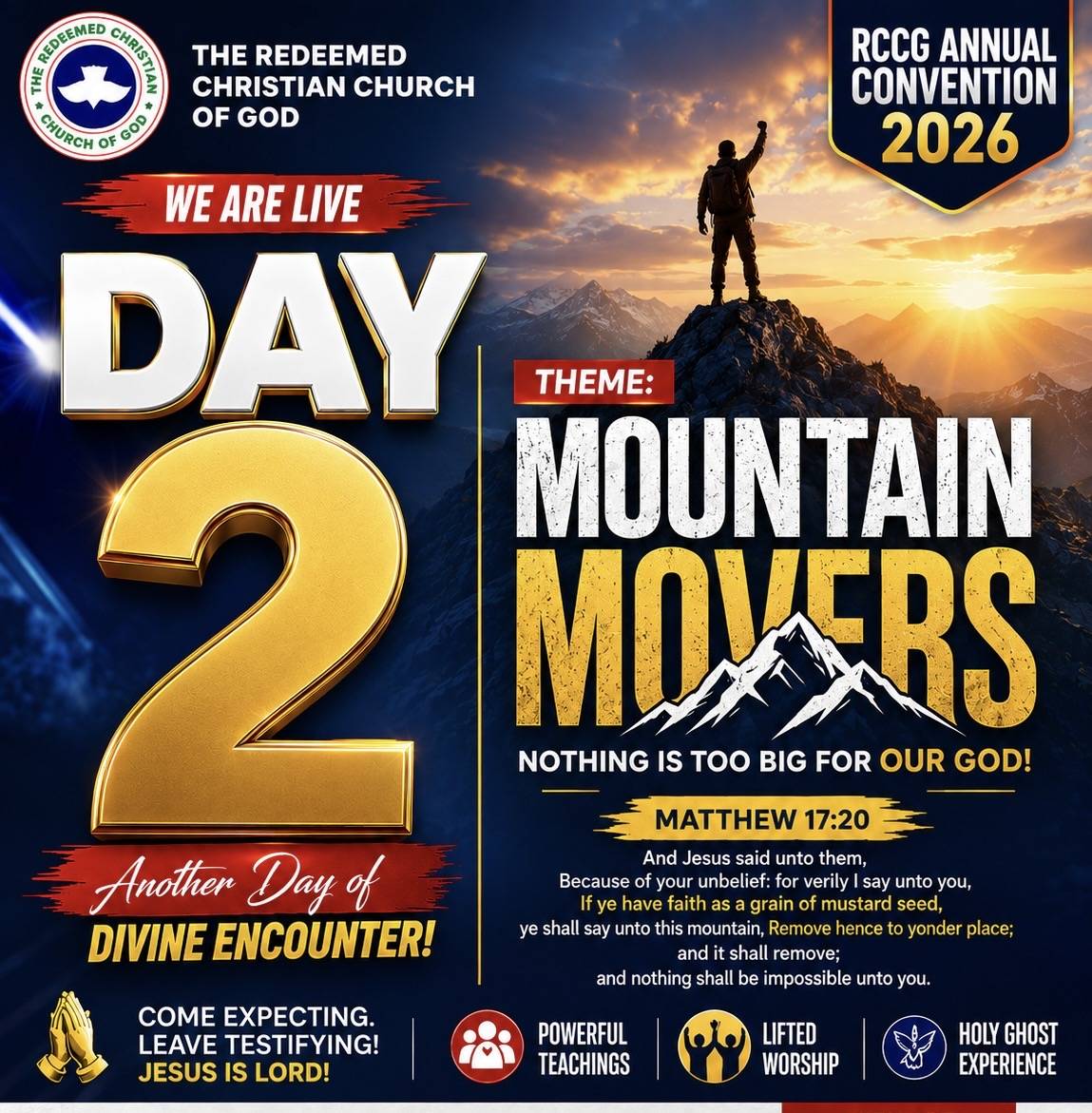 Today is Day 2 of the RCCG Annual Convention 2026.
The theme, “Mountain Movers,” is a reminder that...