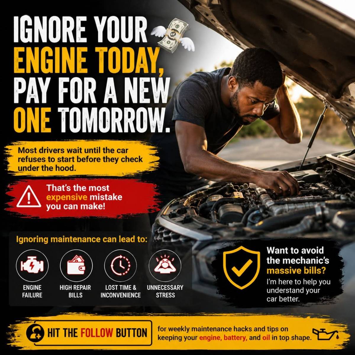 Ignore your engine today, pay for a new one tomorrow. 💸

Most drivers wait until the car refuses to...