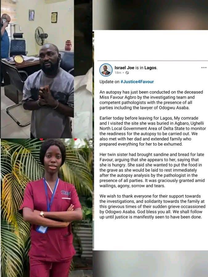Late Favour Agbro's Body Exhumed For Autopsy As Police Intensify Investigation Into Odogwu Asaba Cas...