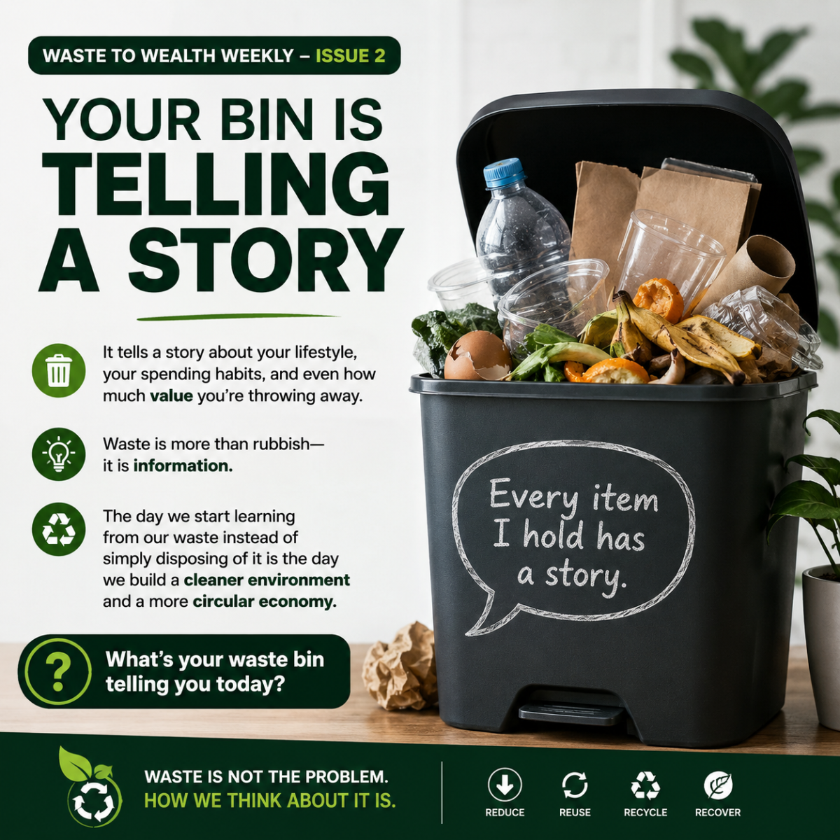 Waste to Wealth Weekly – Issue 2
YOUR WASTE BIN IS TELLING A STORY
Have you ever looked inside yo...