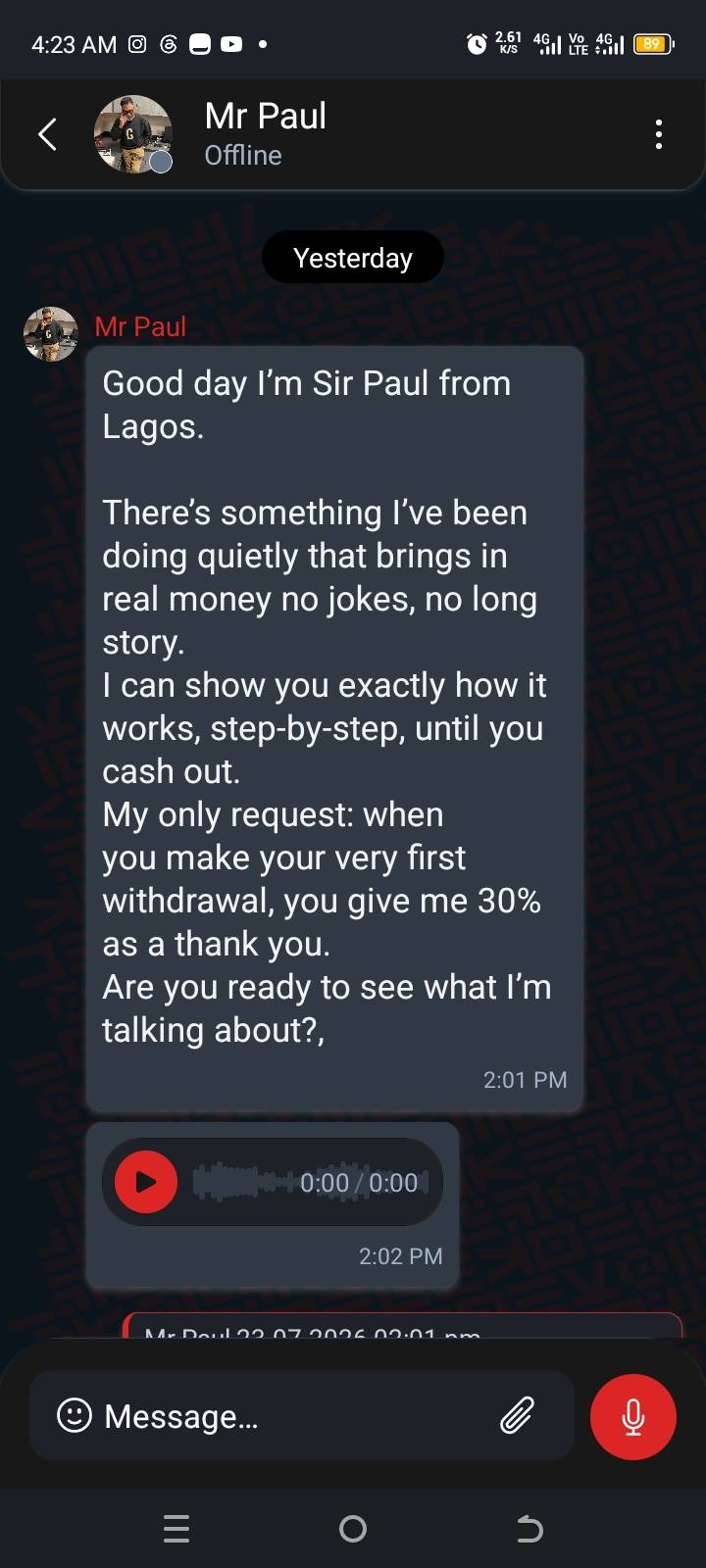 I'M NOT TOO COMFORTABLE WITH THIS ACCOUNT AND THE DM HE SENT
LET'S BE CAREFUL PLEASE
JUST LOOK AT I...