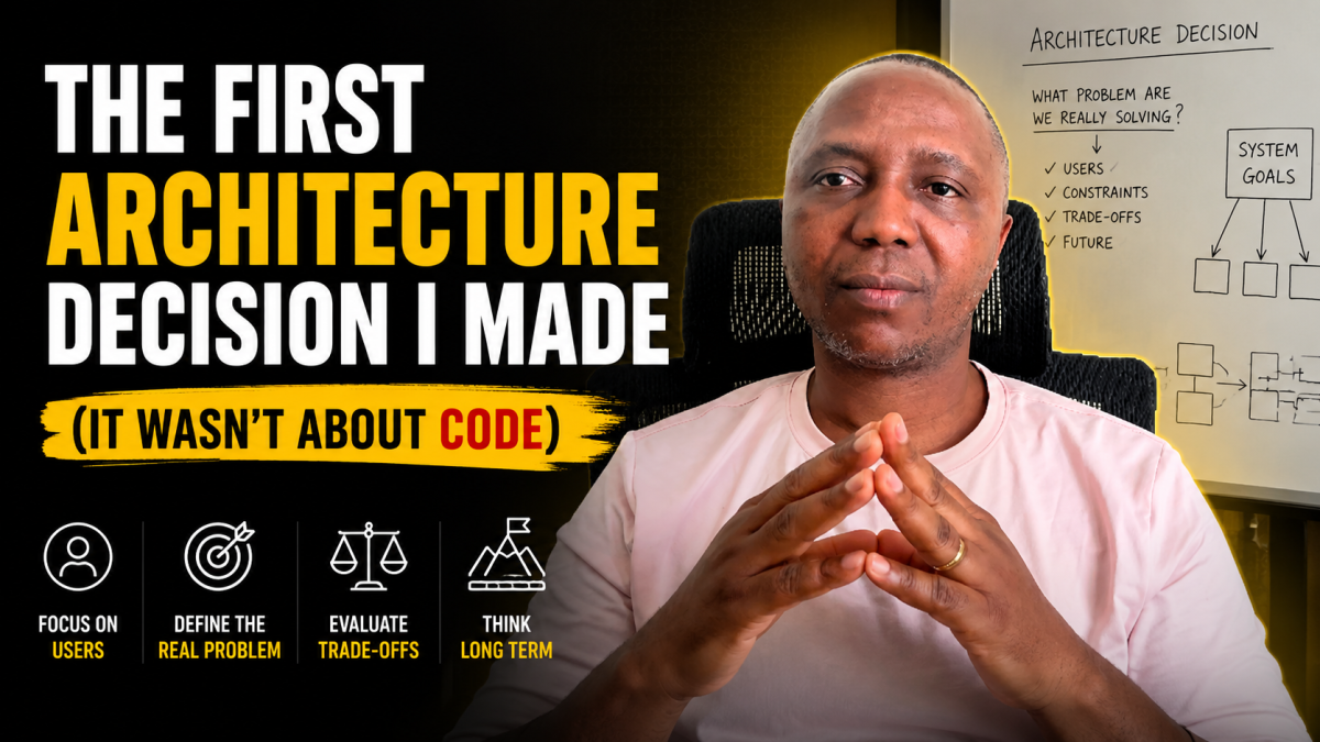 https://youtu.be/k8PSsvWRoGU
The first architecture decision I made had nothing to do with code.
N...