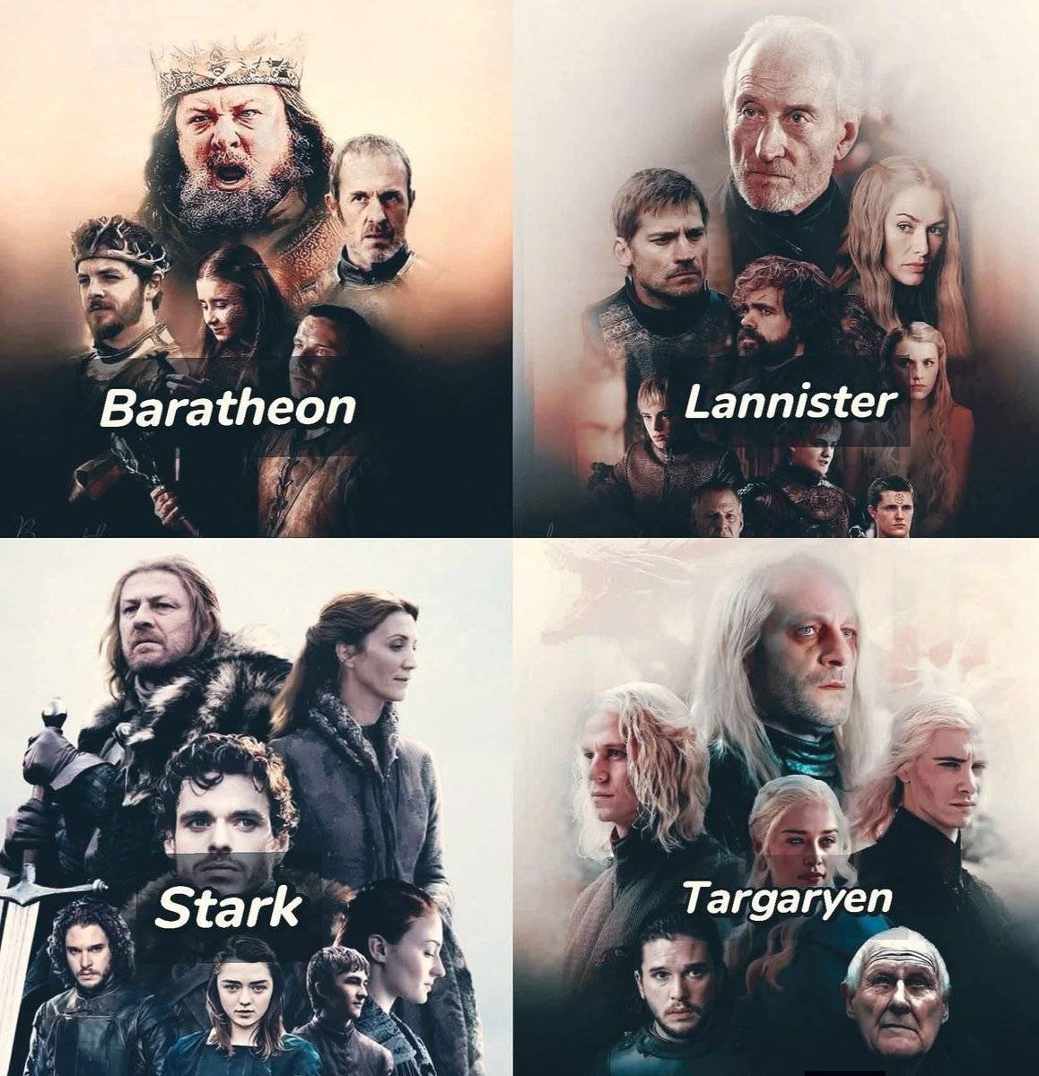 Which one out of this four houses do you like best and why in Game of Throne series?
Me: I like St...