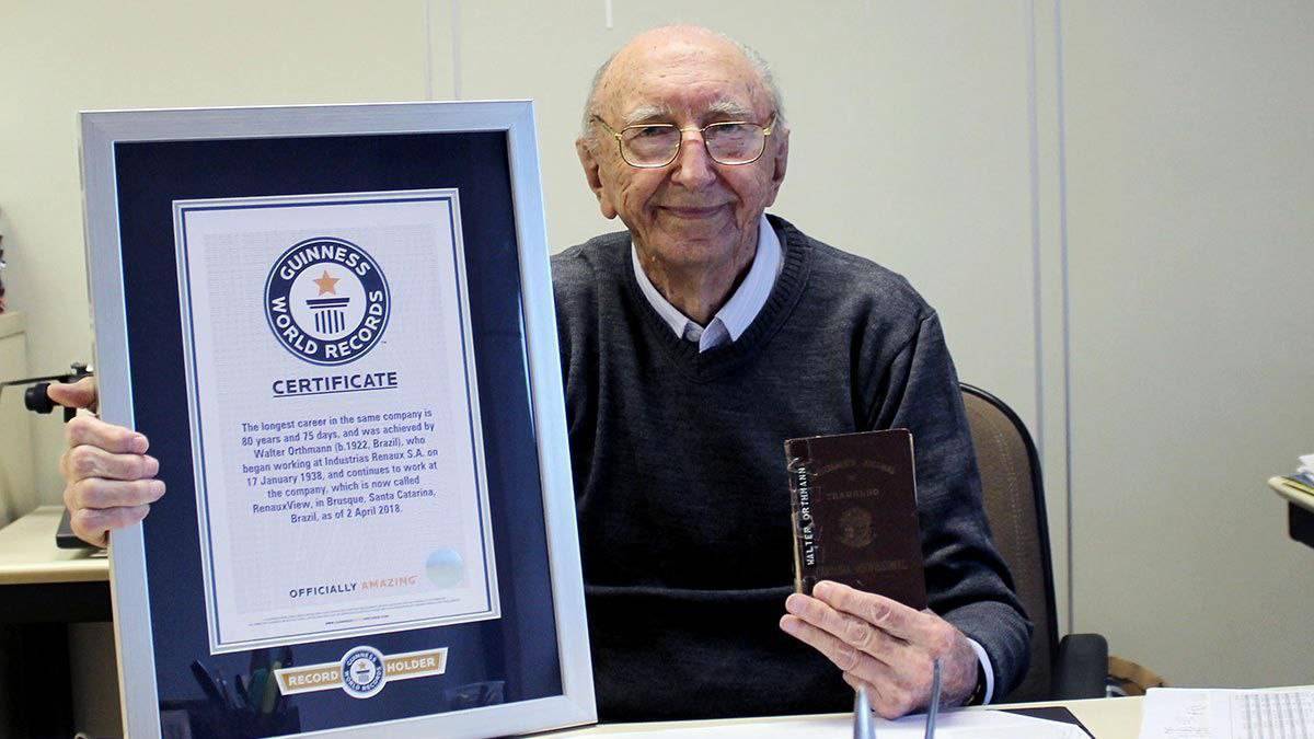 The 100-year-old Brazilian got into the Guinness Book of Records, as he worked in the same company f...