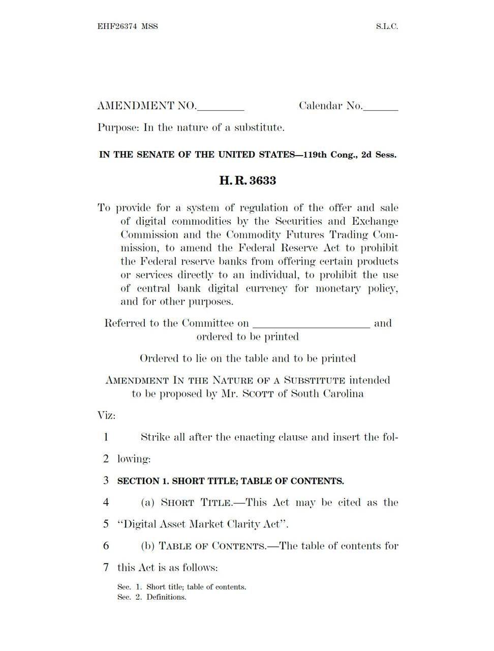 πΊπΈ JUST IN: The US Senate Banking Committee has released a 309-page draft of the CLARITY Act, with m...