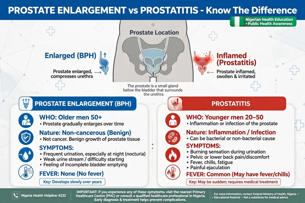 PROSTATE ENLARGEMENT (BPH) vs PROSTATITIS
**PROSTATE ENLARGEMENT (BPH)
**Wetin be am?** Prostate...