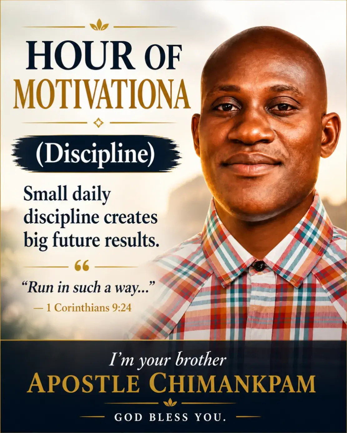 HOUR OF MOTIVATION
(Discipline)
Small daily discipline creates big future results.
Greatness is not...