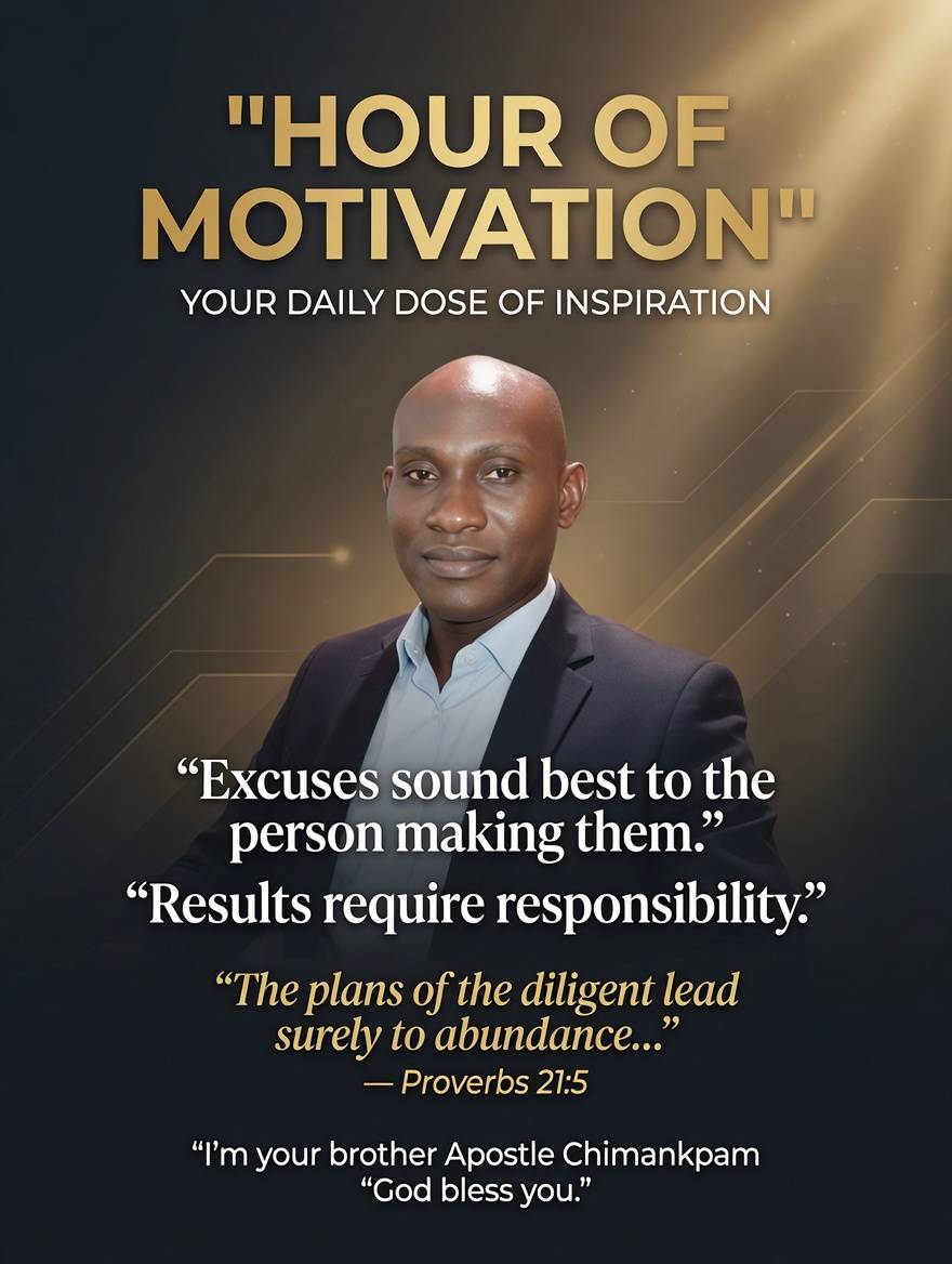 HOUR OF MOTIVATION
“Excuses sound best to the person making them.
Results require responsibility.”...