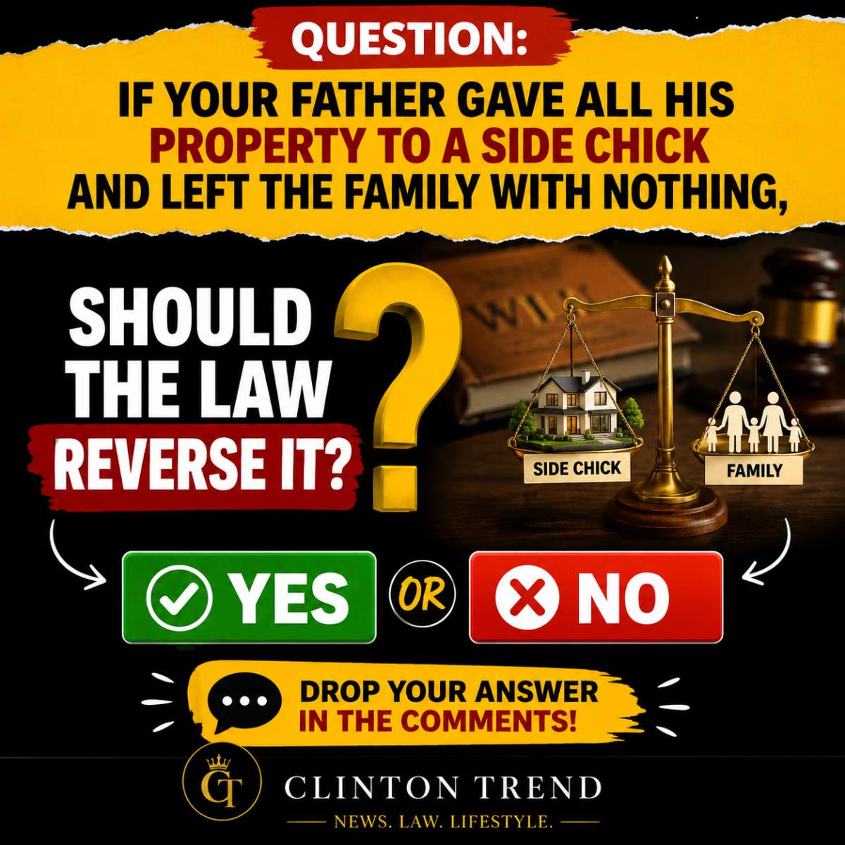 π¨ THINK YOU CAN LEAVE ALL YOUR PROPERTY TO YOUR SIDE CHICK? THINK AGAIN! π³βοΈ
Many Nigerians belie...