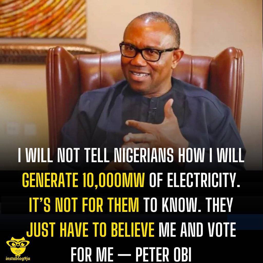 ๐จ "I will not tell Nigerians how I will generate 10,000MW of electricity" - Peter Obi ๐ฑโก
Peter O...