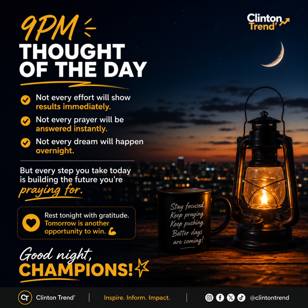๐โจ 9PM THOUGHT OF THE DAY โจ๐
As this day comes to an end, remember:
Not every effort will show...