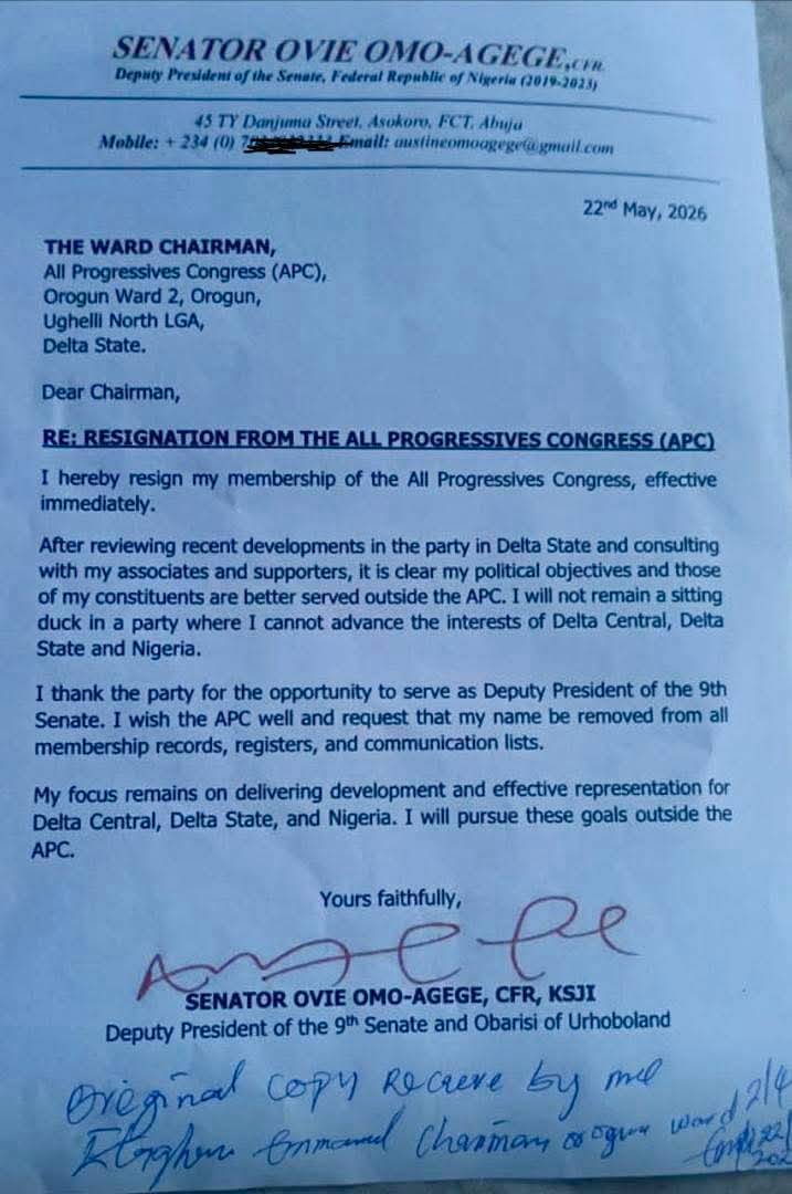 PRESS STATEMENT
Senator Ovie Omo-Agege Announces Resignation from the All Progressives Congress
22...