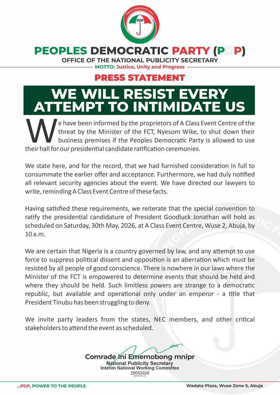 Press Statement
WE WILL RESIST EVERY ATTEMPT TO INTIMIDATE US
We have been informed by the proprie...