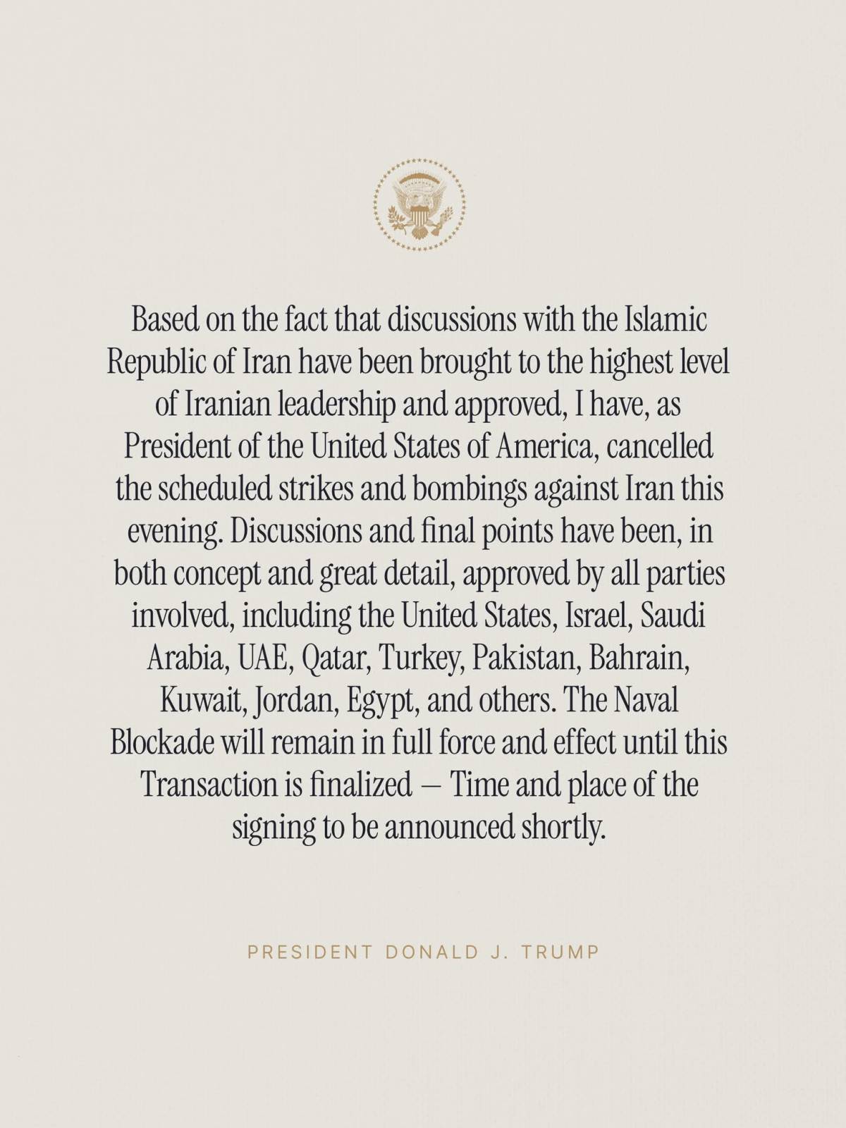 ๐จ President Donald J. Trump on cancelled scheduled strikes against Iran.