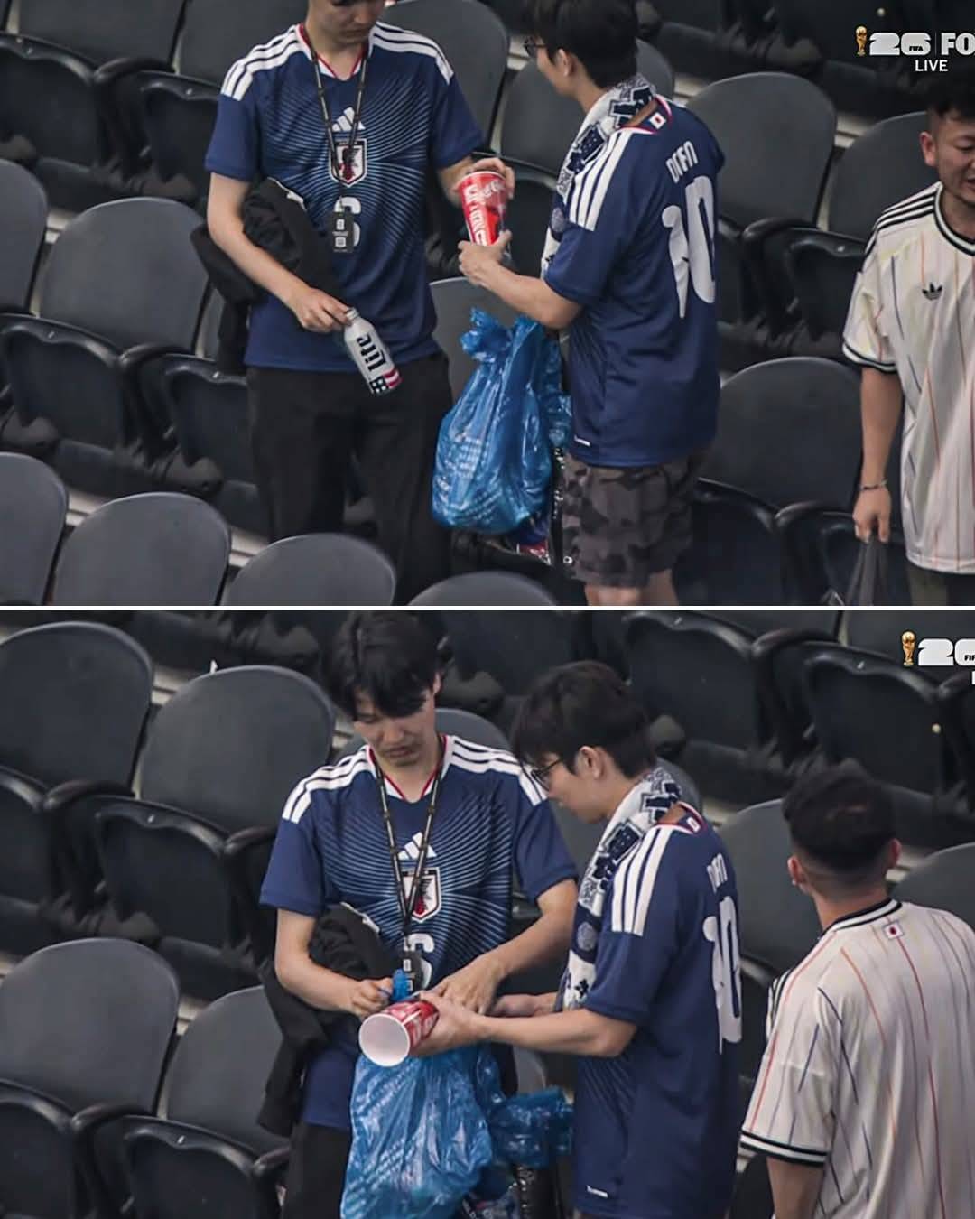 A tradition unlike any other: Japan fans cleaning up their section before leaving the stadium 🇯🇵❤️