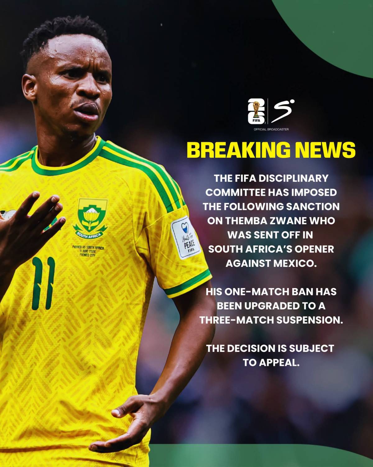 ๐๐๐๐๐๐๐๐: FIFA extend Themba Zwane's suspension for a breach under Article 14 of their disciplinary...
