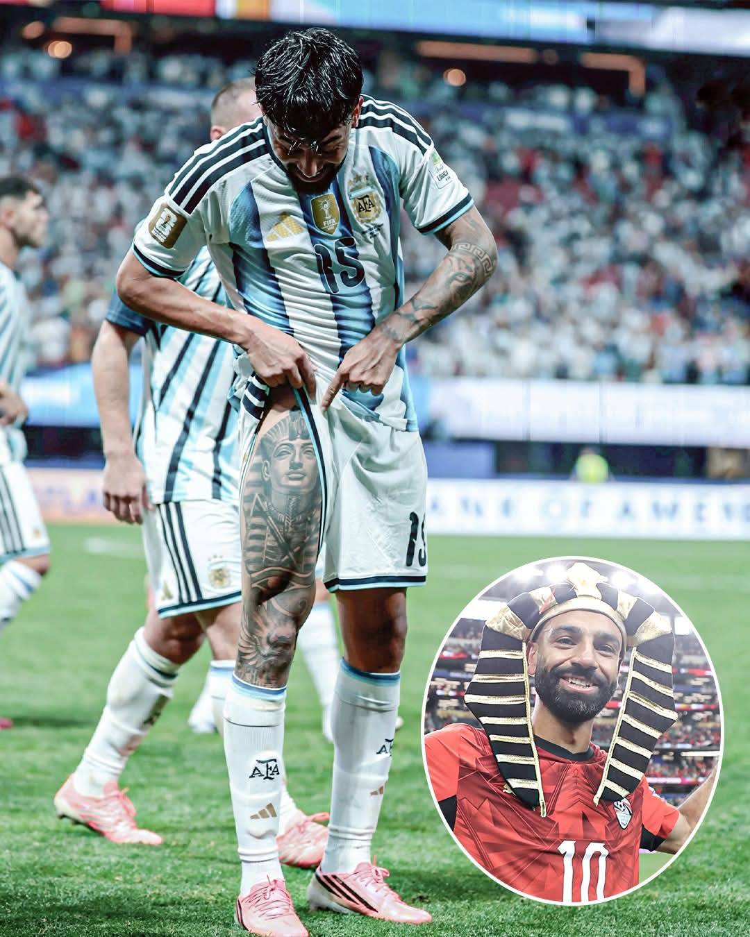 Nicolás González showed off his pharaoh tattoo right after eliminating Egypt 😭