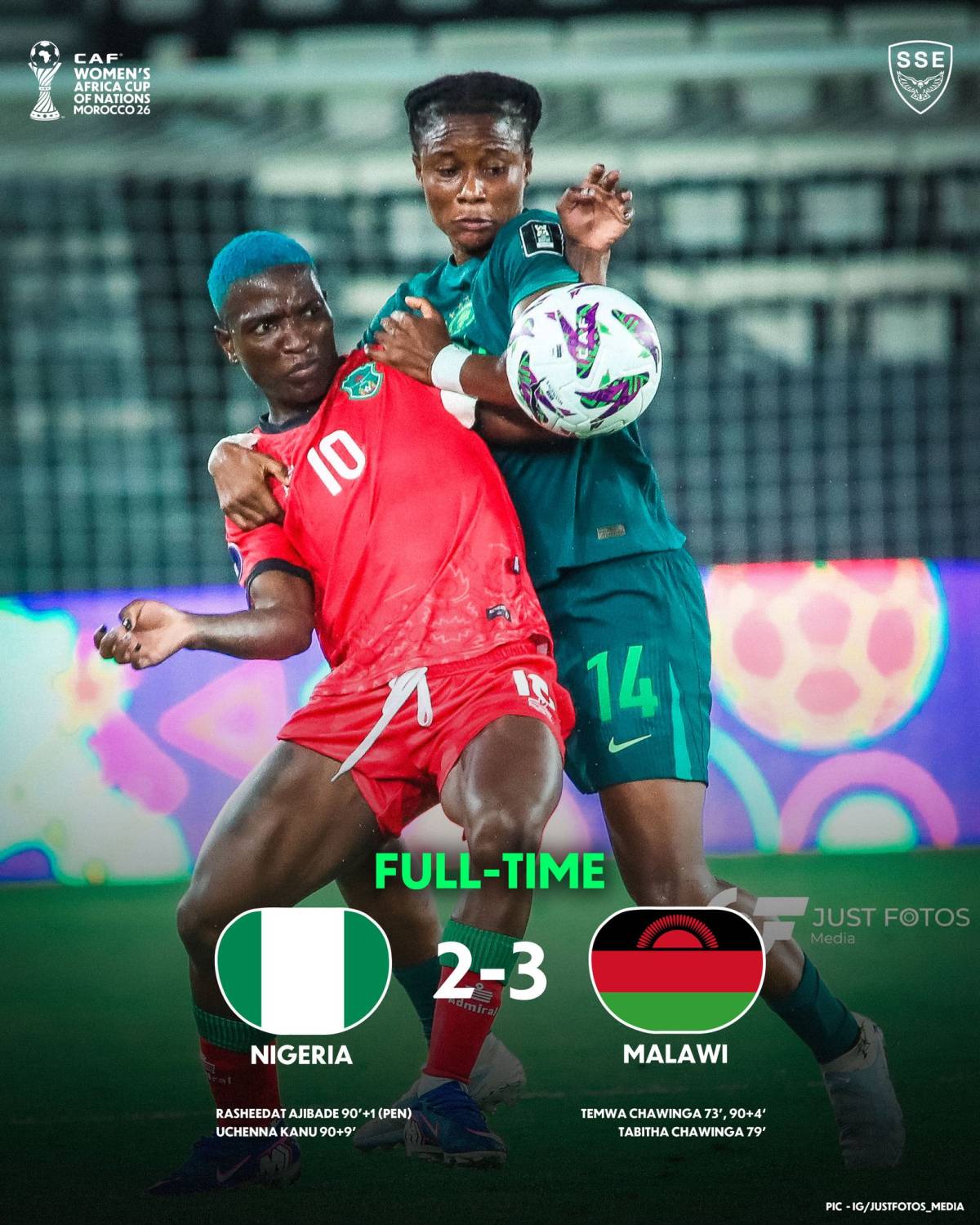 FULL-TIME
Nigeria fall to defeat in their #WAFCON2026 opener in Rabat. Temwa Chawinga starred for M...