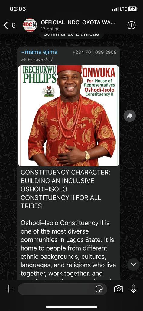 Ikechukwu Onwuka Philip Contesting For House Of Rep Oshodi/Isolo