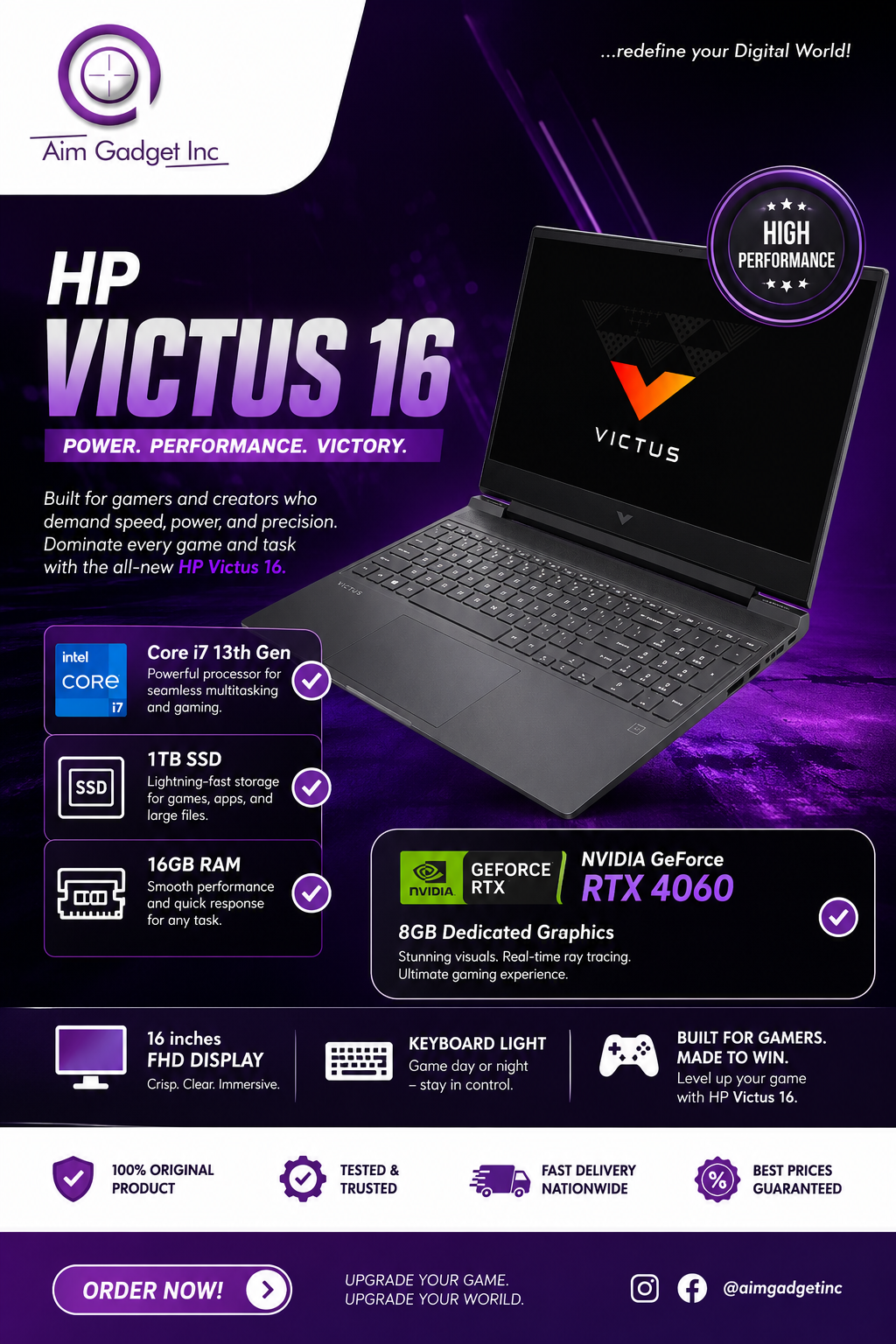 Hp Victus 16
✅Core i7 13th Gen
✅1TB SSD
✅16GB RAM
NVIDIA GEFORCE RTX 4060
✅8GB Dedicated Graph...