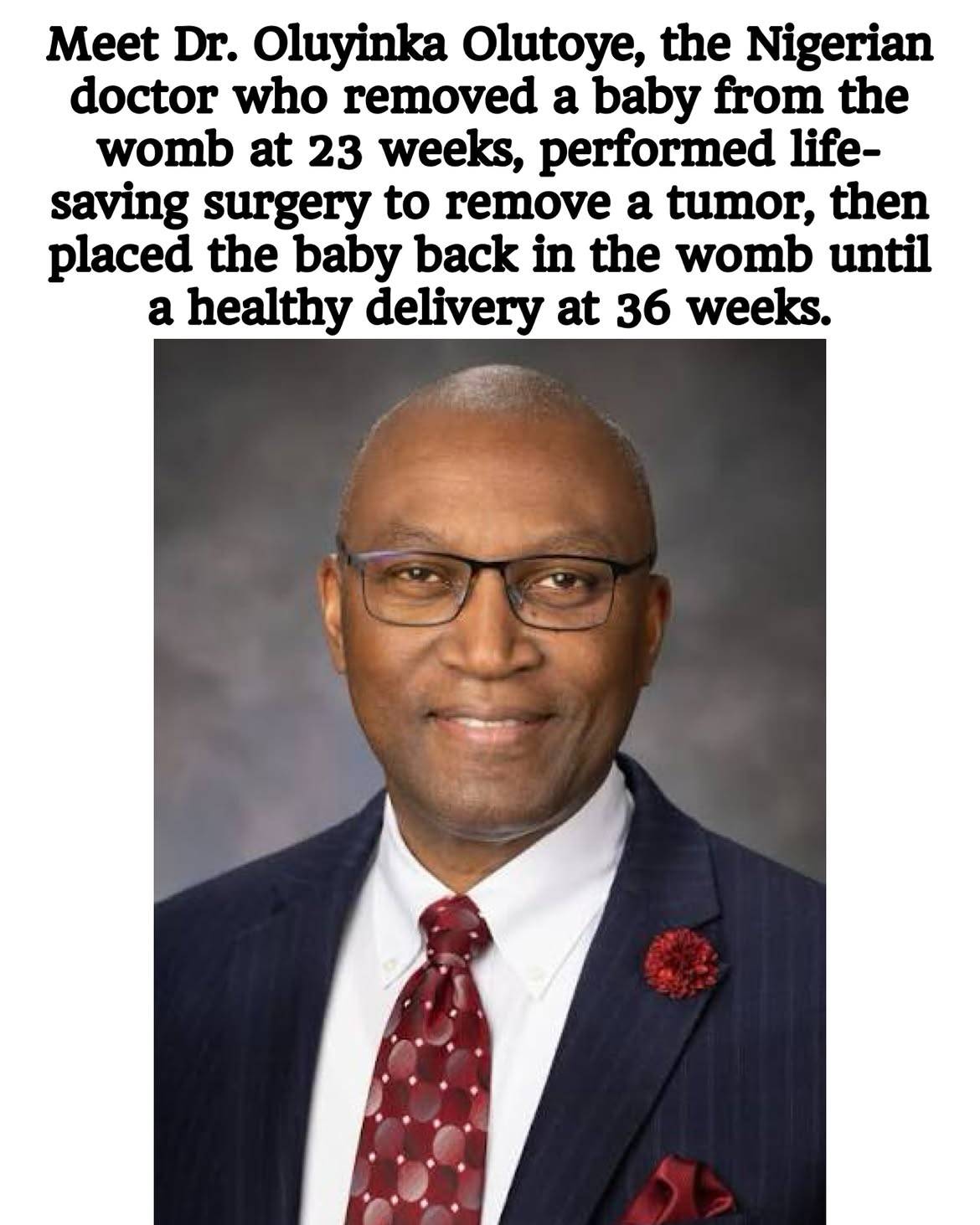 A Trailblazer and Pacesetter!
Meet Dr. Oluyinka Olutoye, the Nigerian ๐ณ๐ฌ doctor who removed a baby...