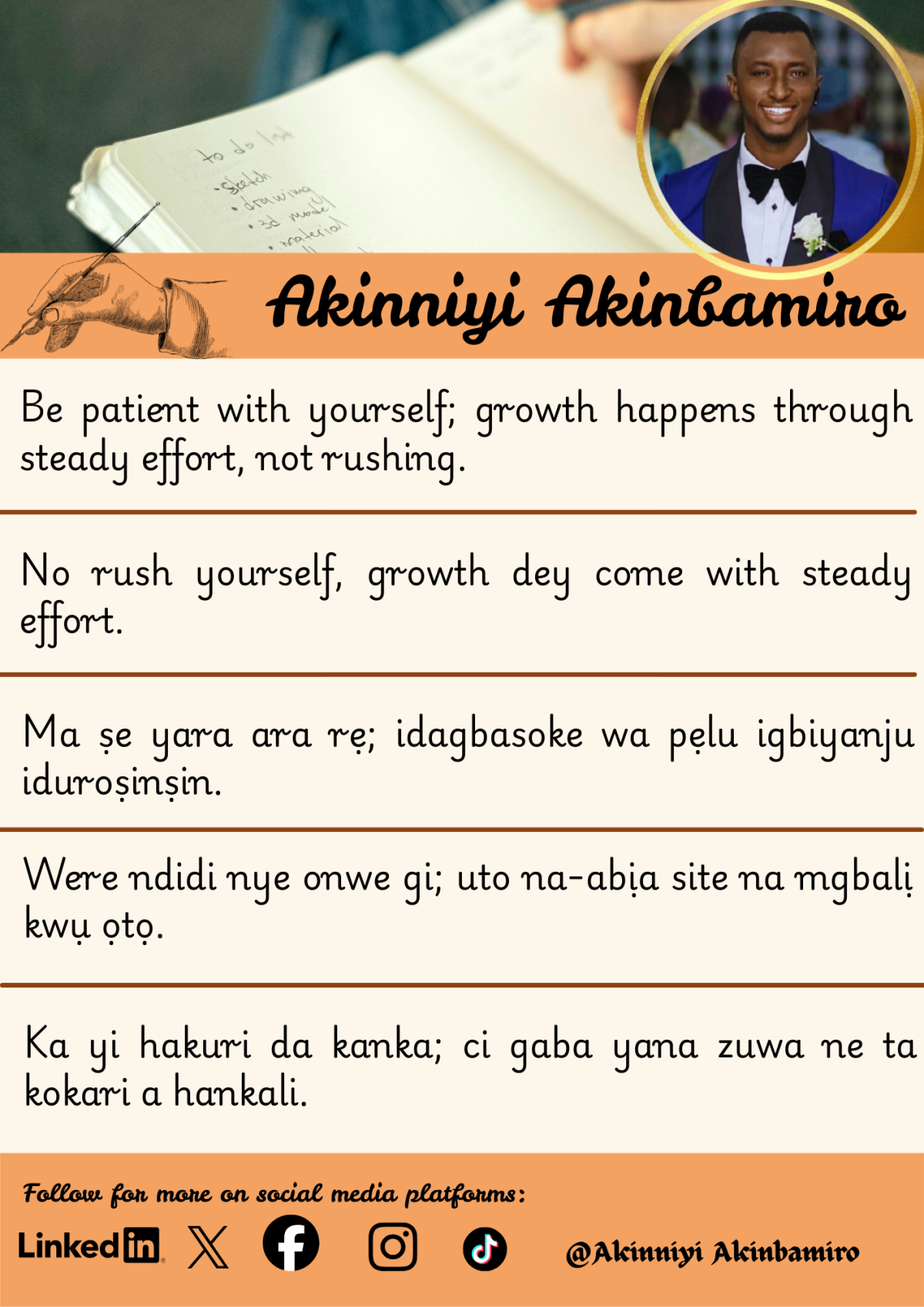 Be patient with yourself; growth happens through steady effort, not rushing.
#Humanlife