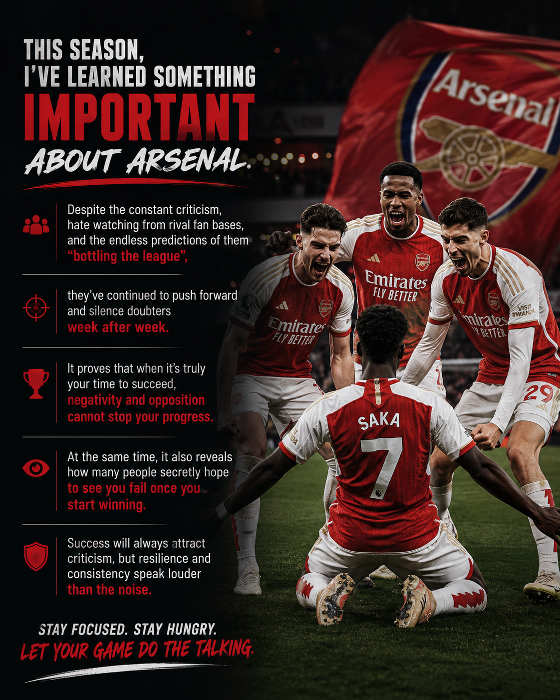 Watching Arsenal this season has been a lesson in focus and resilience.
No matter the criticism, the...