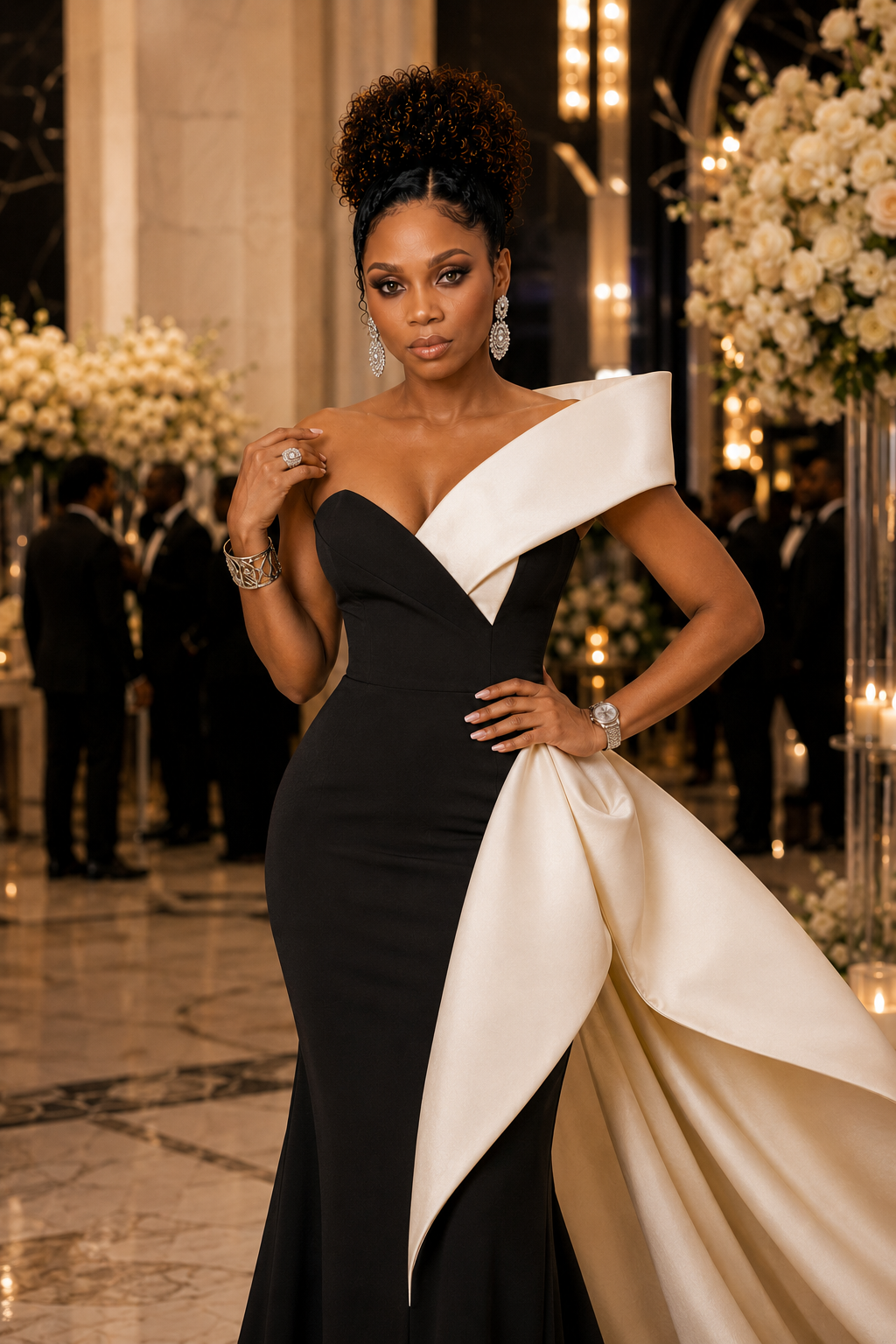 Black and ivory.
Sharp. Dramatic. Unforgettable.
For the woman who has never needed a loud colour...