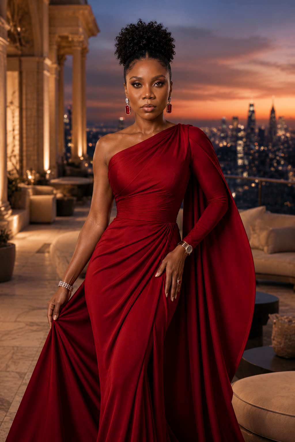Red Draped Evening Gown | Luxury Goddess-Inspired Fashion