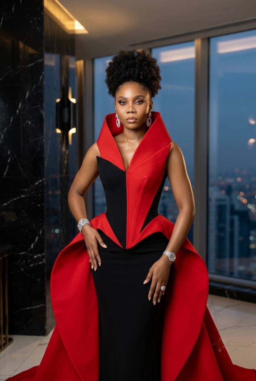 Red and Black Couture Gown | Dramatic High-Fashion Evening Look