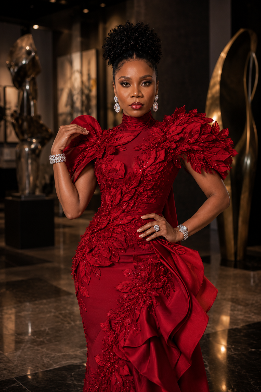 Red Textured Couture Gown | Dramatic Luxury Evening Fashion