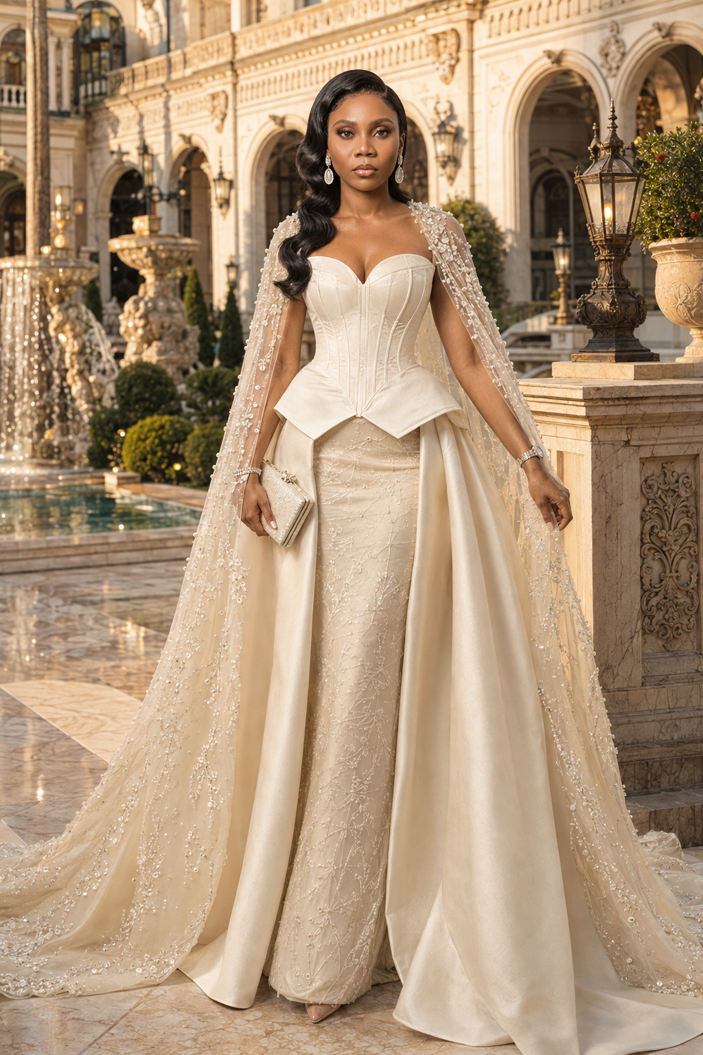 Ivory Couture Cape Gown | Luxury Fashion Editorial Inspiration