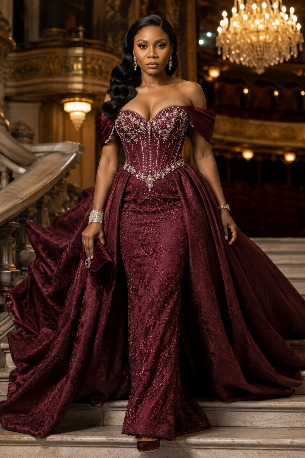 Burgundy Couture Gown | Luxury Opera Fashion Editorial