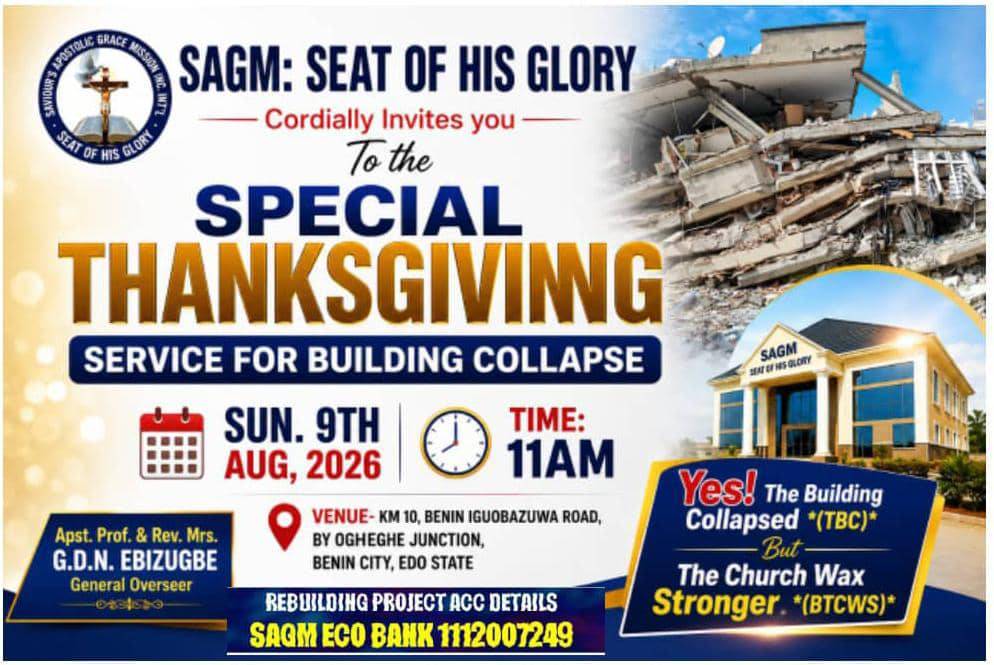 Join us as we thank God for his miraculous deliverance in allowing any casualty in the collapse of o...