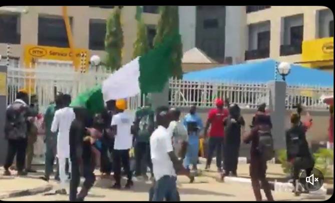 Activist Omoyele Sowore alongside other Nigerians, storm the MTN Nigeria office in Abuja in protest...