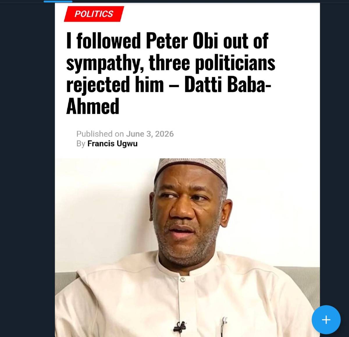 Not because he believed in Peter Obi or his dreams of making a "New Nigeria POssible." Yes, you hea...