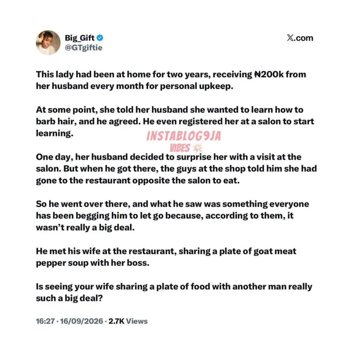 As a man, how will you react?
As a woman, do you think the woman is wrong?