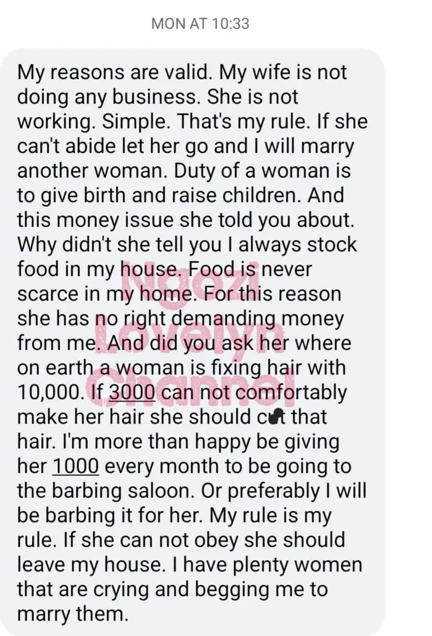 Is that your wife doesn't eat in her fathers house? That you think food is the only need for a grown...