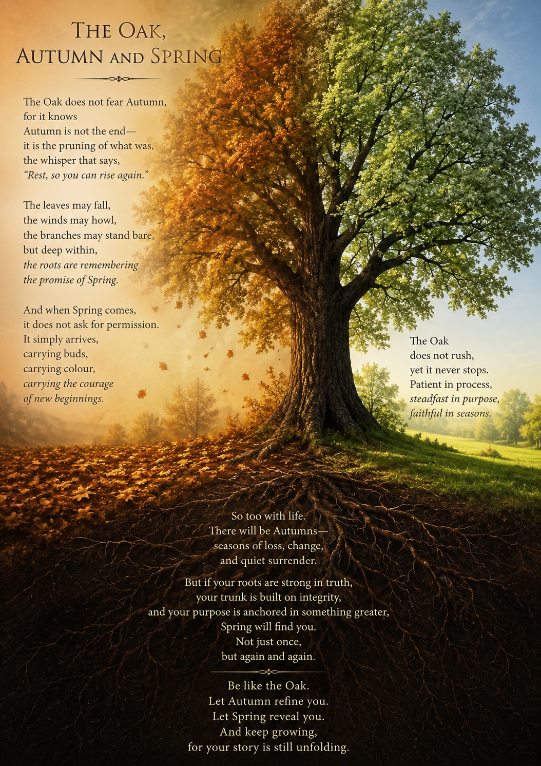 THE OAK, AUTUMN AND SPRING
The Oak does not fear Autumn, for it knows Autumn is not the end it is t...