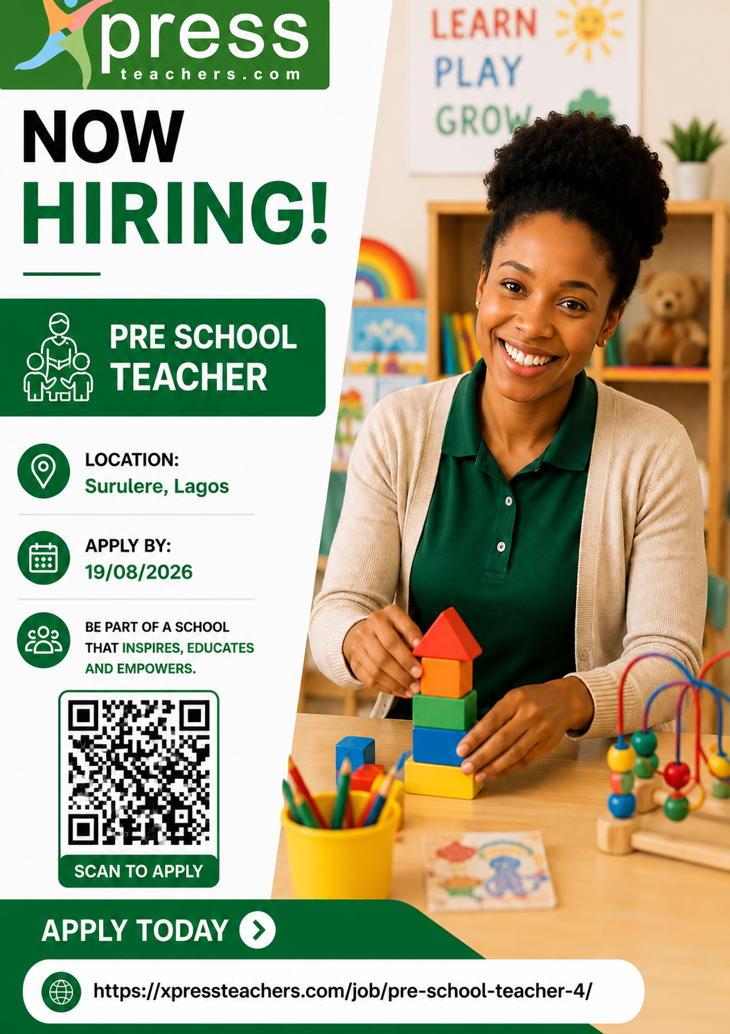 ๐ Now Hiring: Pre-School Teacher!
Ready to inspire young minds? Join a great school in Surulere, La...