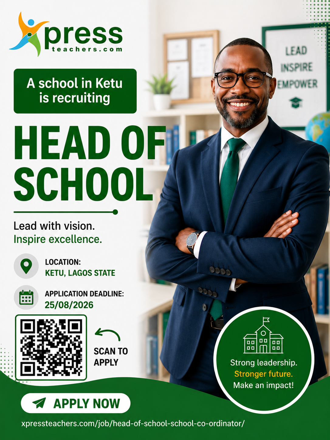 Ready to lead with vision and inspire excellence? ๐
A reputable school in Ketu, Lagos State is look...