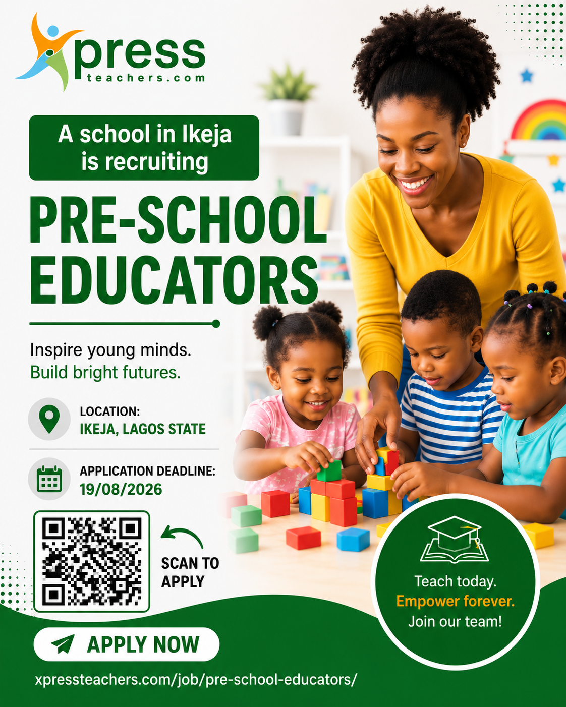 Inspire young minds and shape brighter futures!
A school in Ikeja, Lagos State is recruiting Pre-Sch...