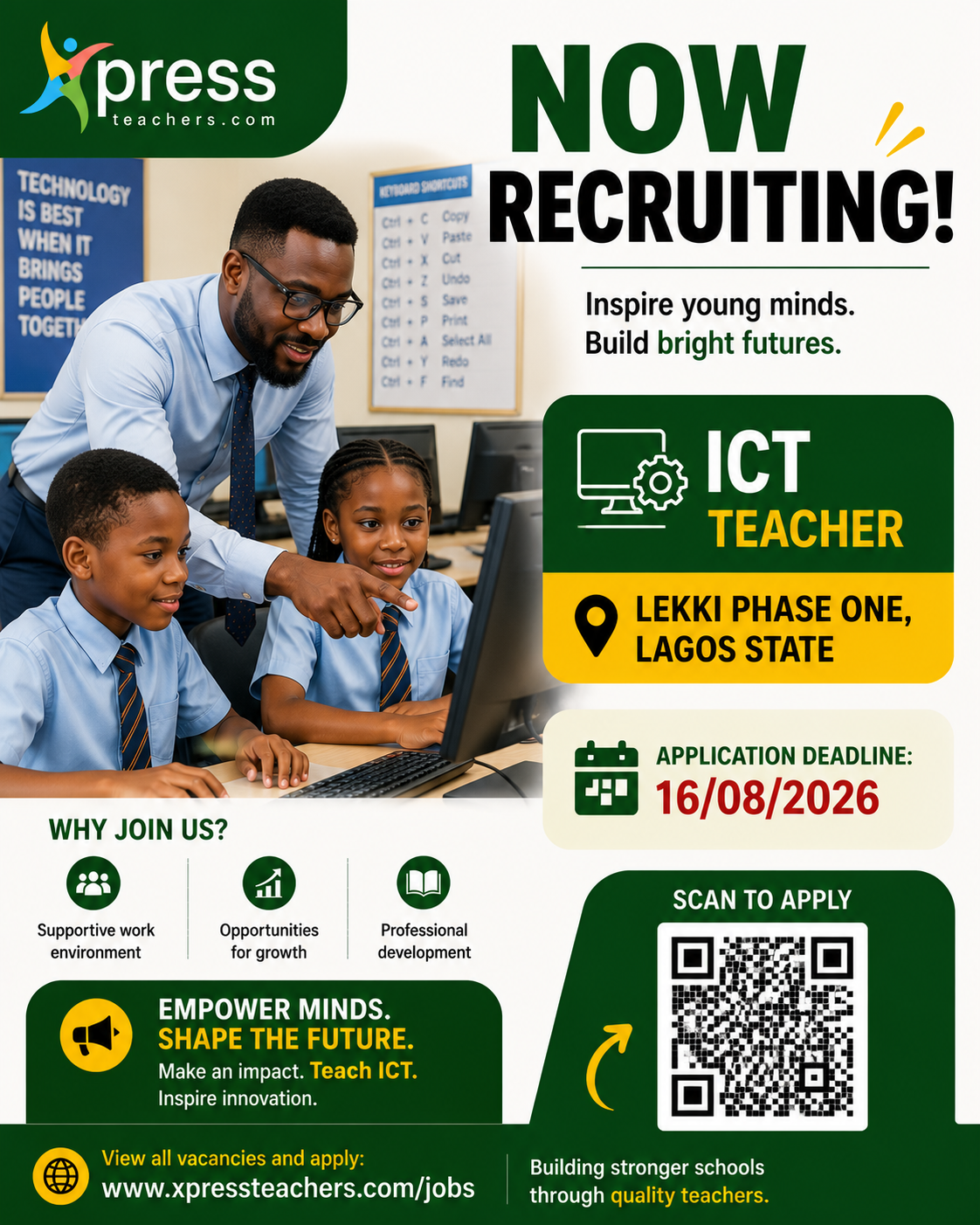 Inspire innovation. Shape the future.
We're hiring an ICT Teacher for a reputable school in Lekki Ph...