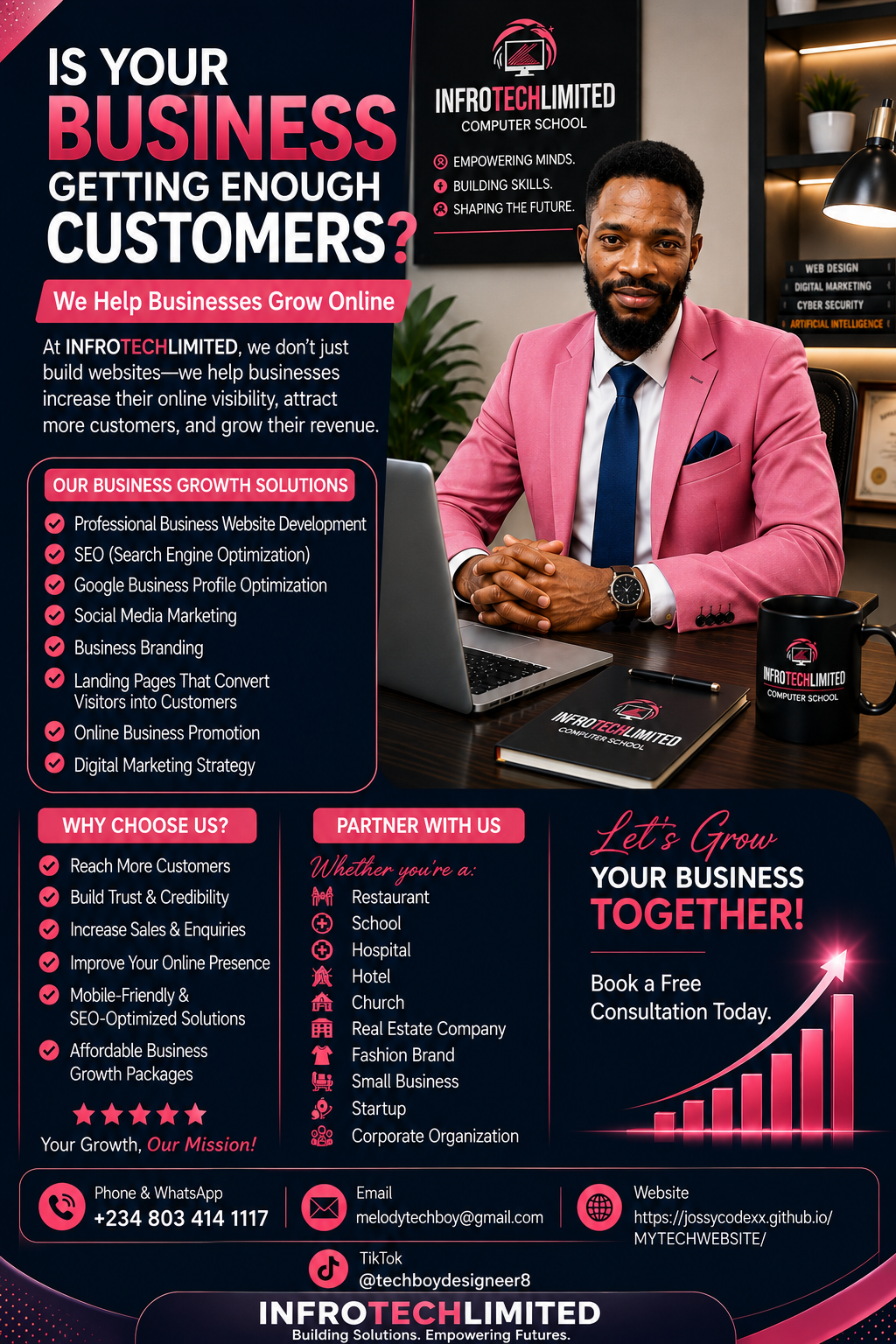 IS YOUR BUSINESS GETTING ENOUGH CUSTOMERS?
We Help Businesses Grow Online
At INFROTECHLIMITED, we do...