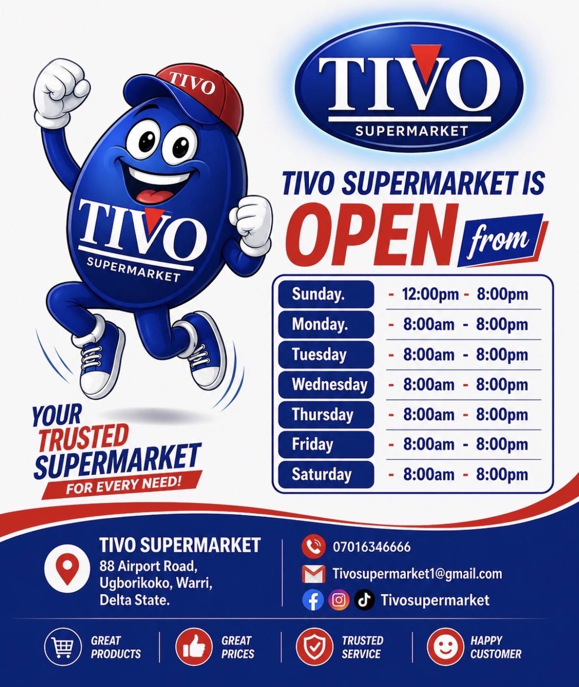 TIVO SUPERMARKET IS OPEN FOR YOU!
Your trusted supermarket for every need! π
Weβre fully stocked a...