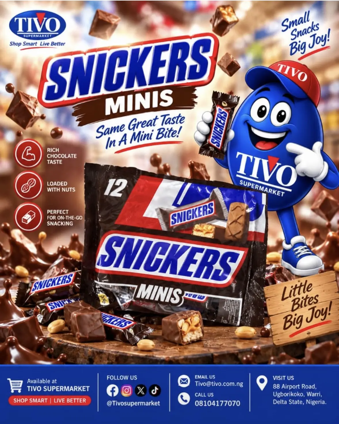 SNICKERS ๐๐ค
๐ Visit us: 88 Airport Road, Ugborikoko, Warri
๐ง Tivo@tivo.com.ng | ๐ 08104177070...