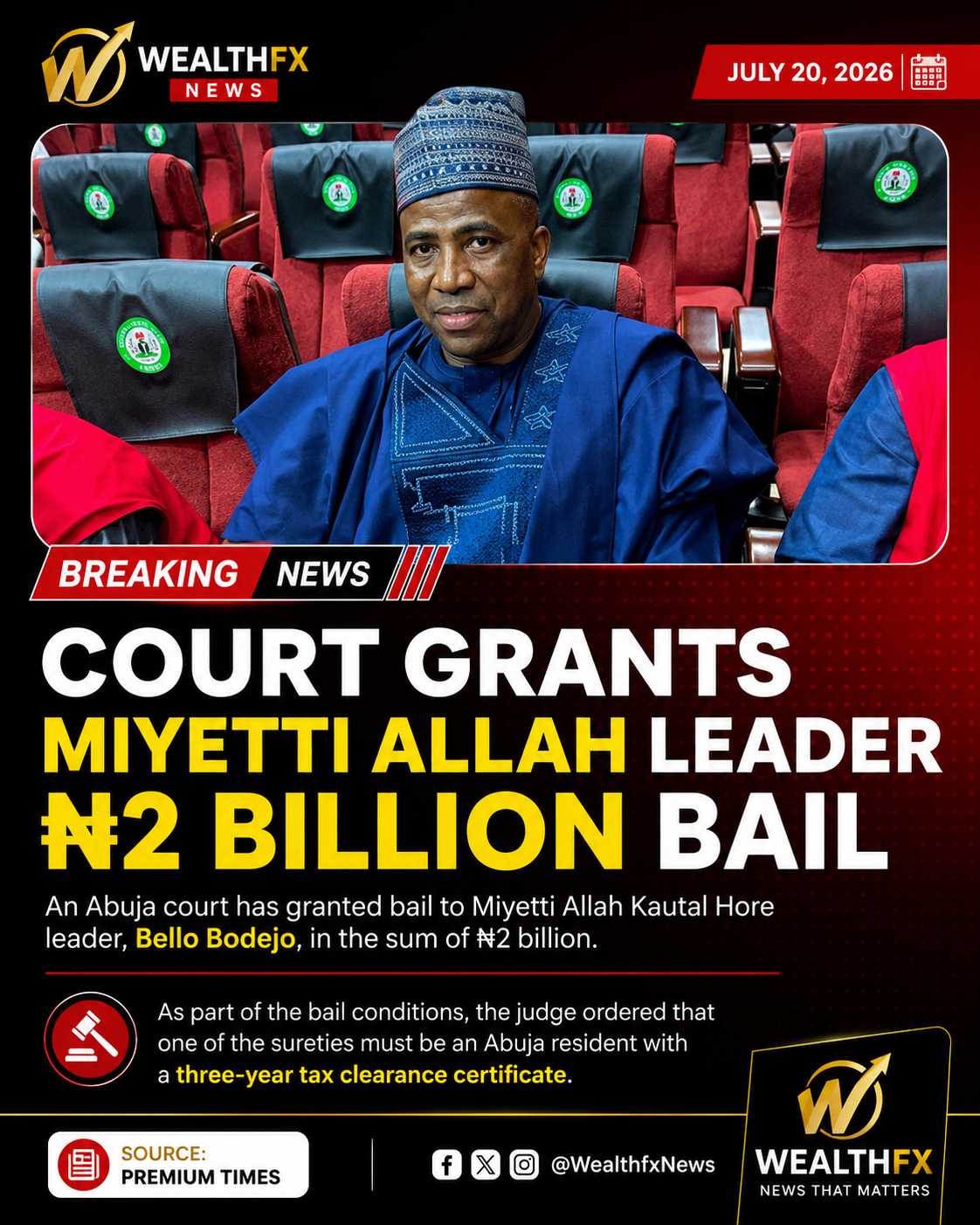 ๐จ BREAKING NEWS
An Abuja court has granted Miyetti Allah Kautal Hore leader, Bello Bodejo, bail in...