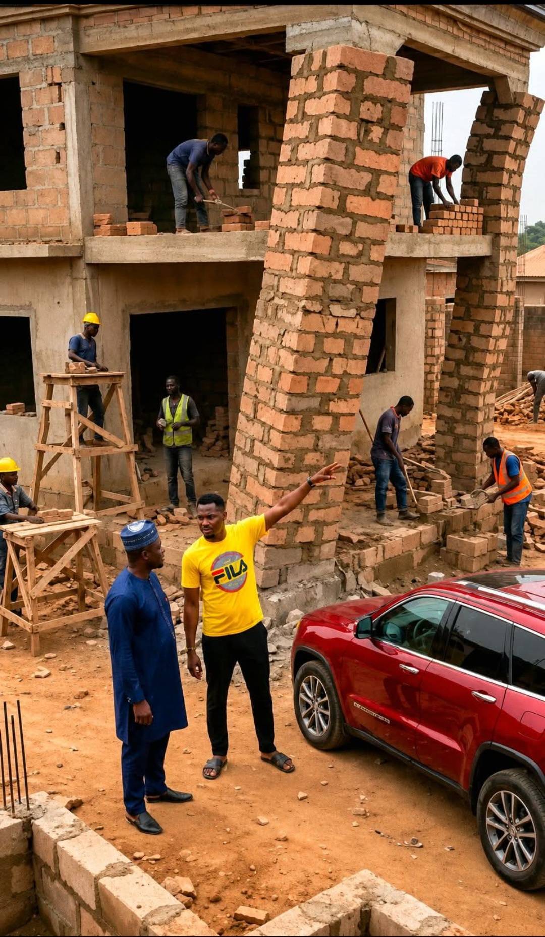 Oga, no worry, when the cement dry, the building go straight...reply as the owner of the building.