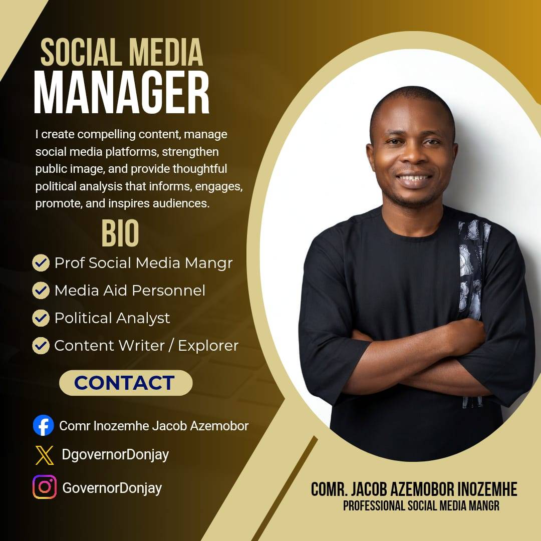 Need a Professional Social Media Manager or Media Aide? I'm Comr. Inozemhe Jacob Azemobor. I help bu...