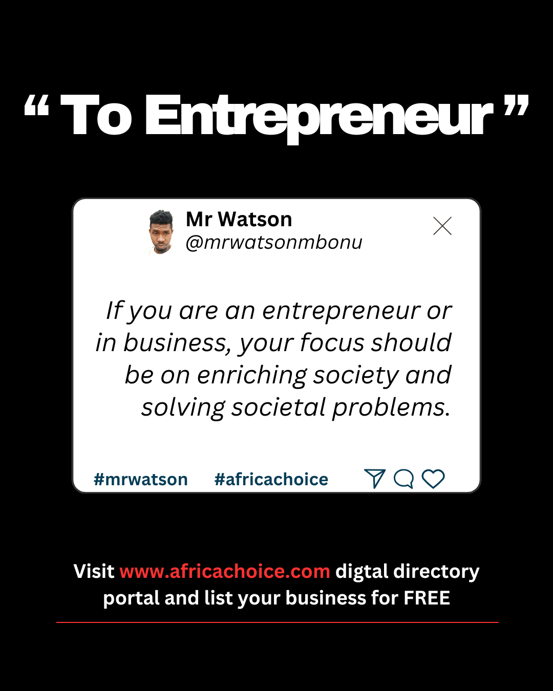 If you are an entrepreneur or in business, your focus should be on enriching society and solving soc...